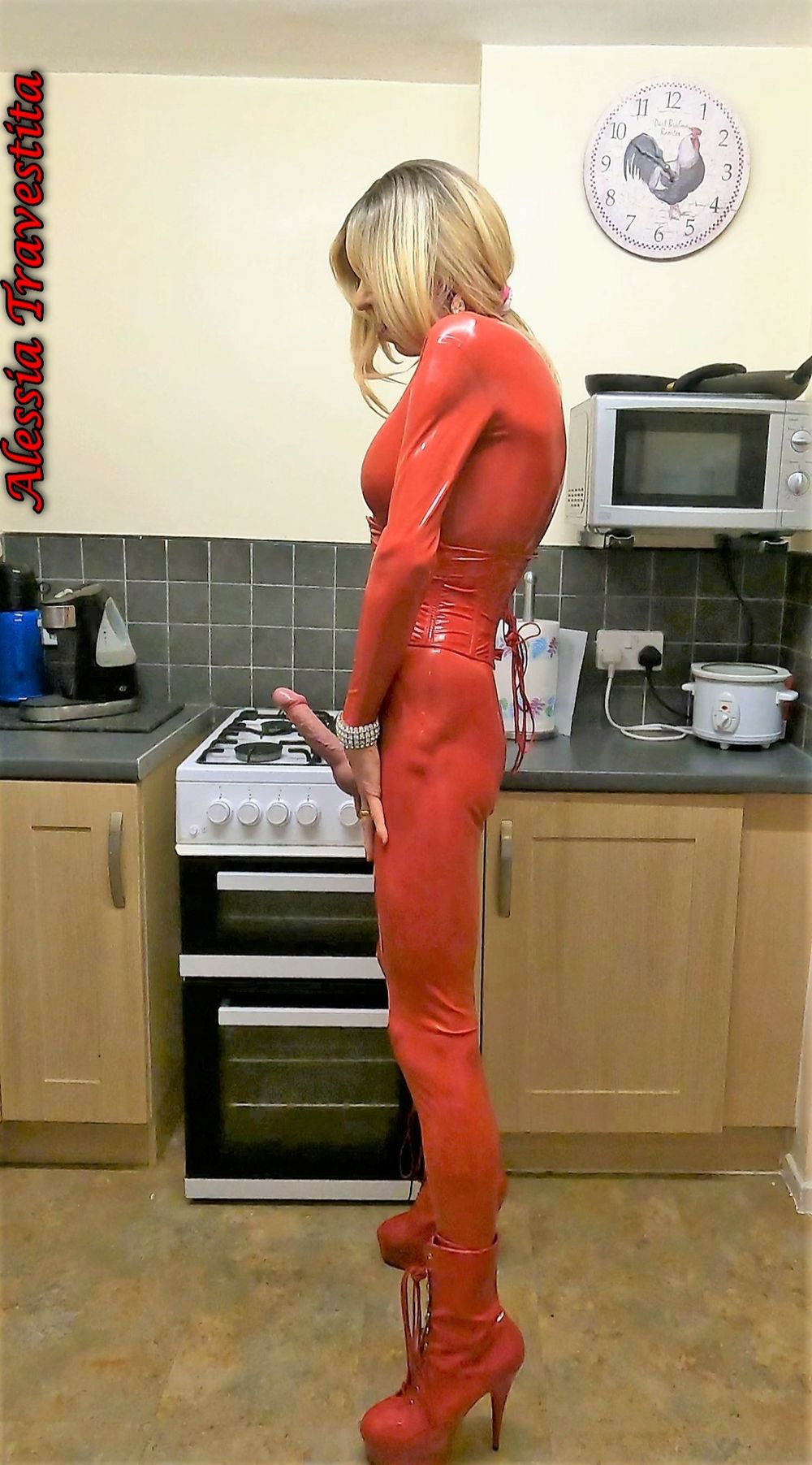 70 Alessia Travestita Red Latex Catsuit Solo #27