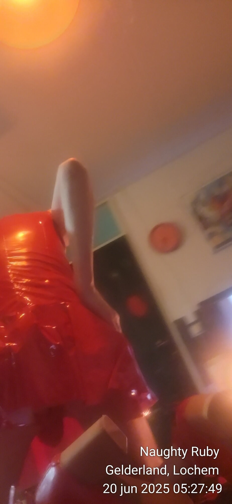 Red latex mini dress #13