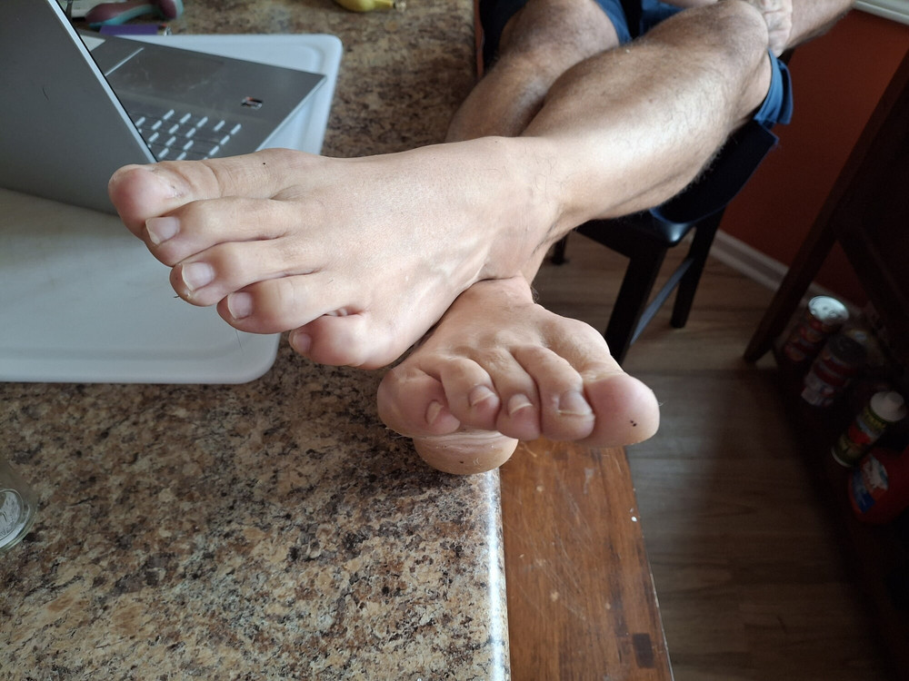 My feet up on the kitchen counter exposing my soles #8