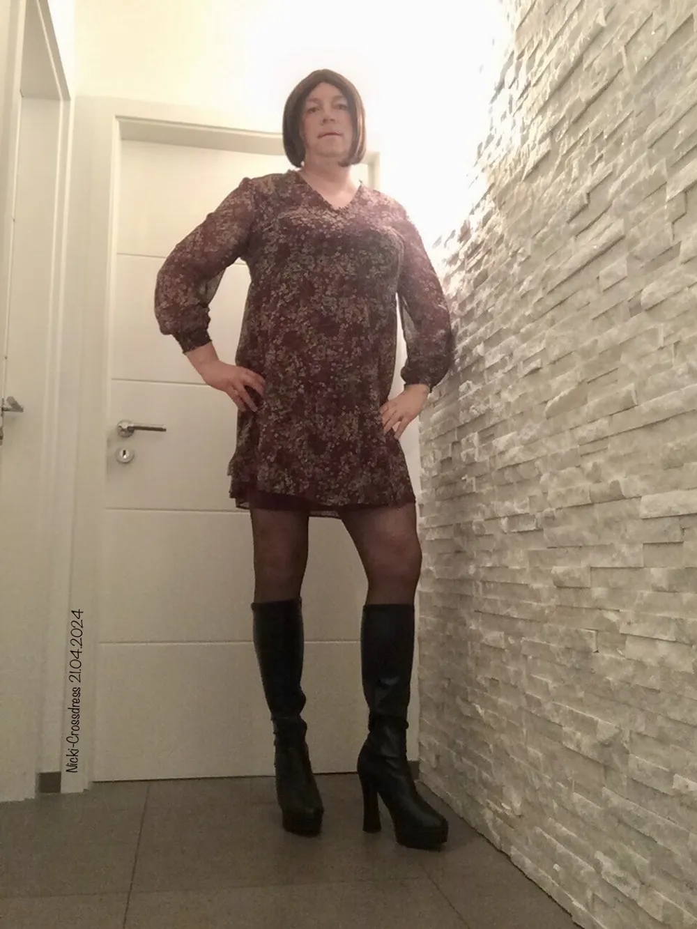 Nicki-Crossdress sexy Summer-Dress, Pantyhose &amp; Boots #3