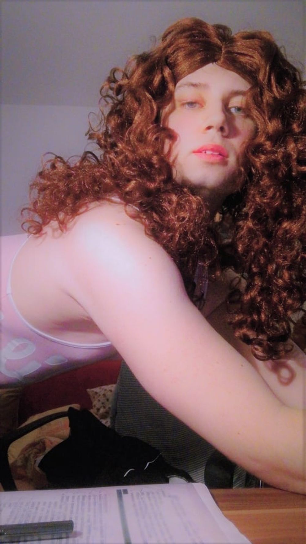 Sissy pink lady with chestnut locks #3