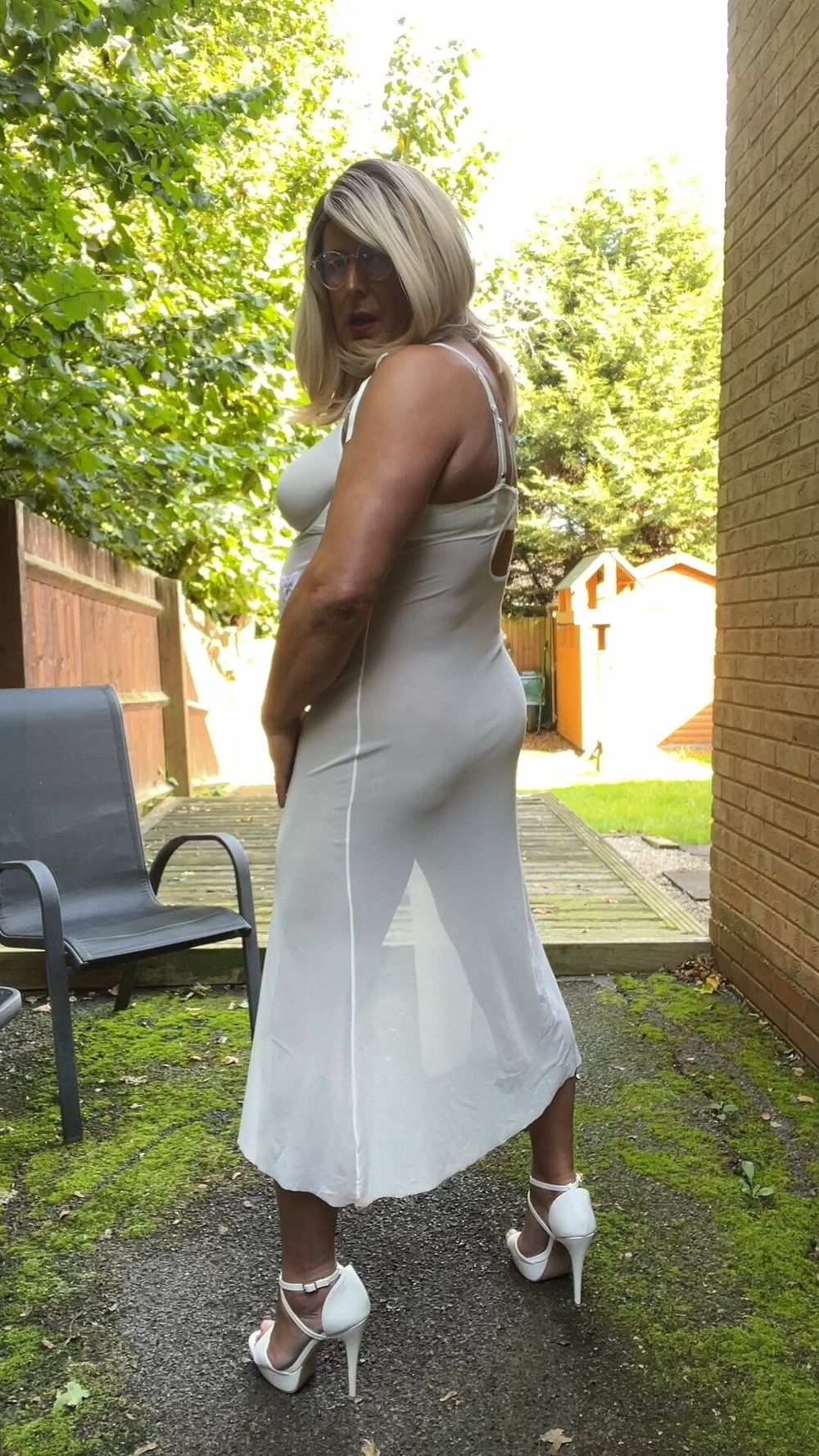 Crossdresser kellycd2022 in white dress and heels  #55