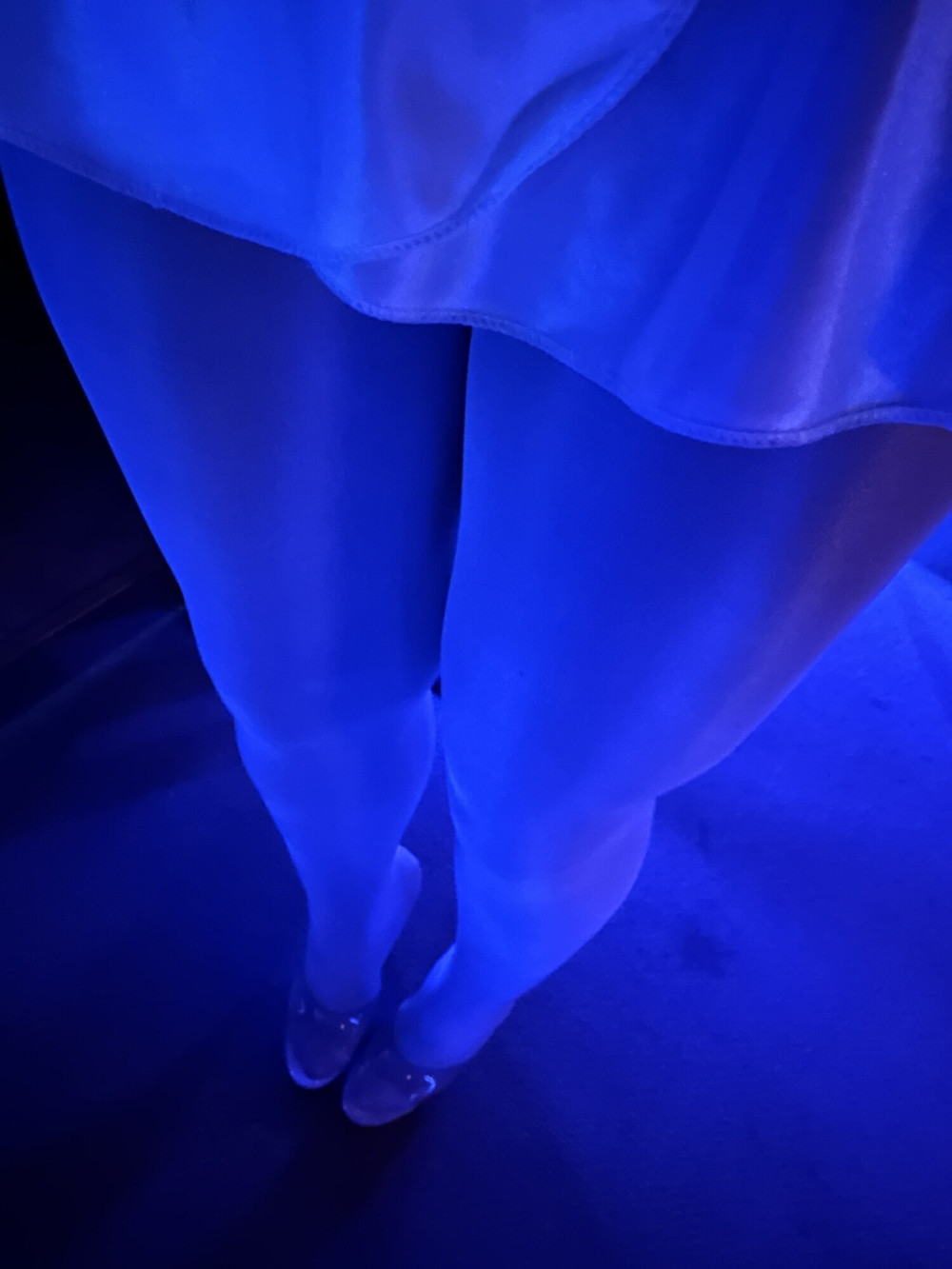 My Legs In Shiny White Pantyhose Layers And High Heels #15