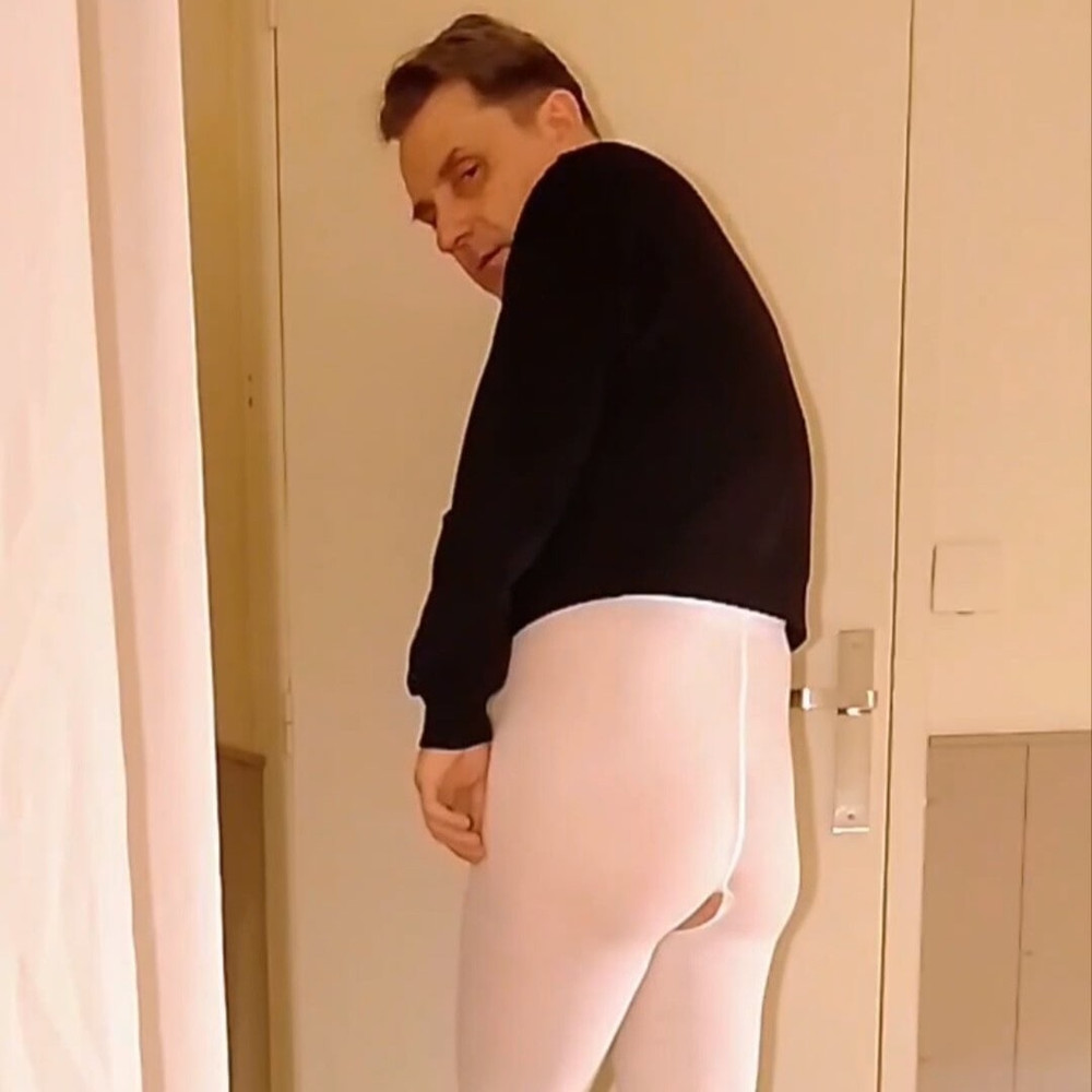 Slutty and horny in white open pantyhose #6