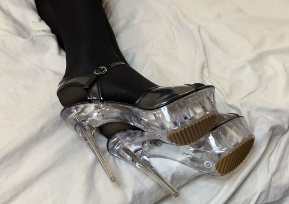 Cum on Transparent High Heel Sandals #11