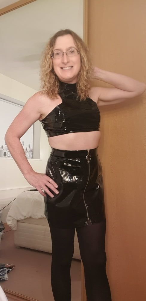 Black PVC with Doxy Wand on Post-Op Tranny Pussy #12