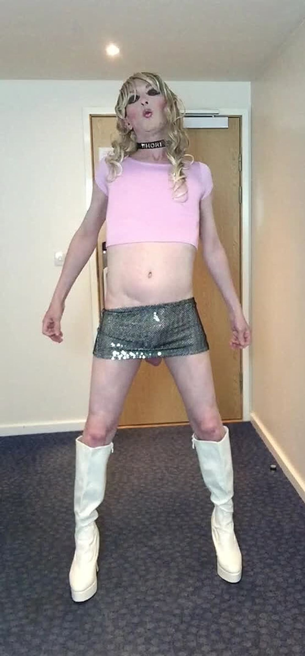 Sissy Sandra in pink top posing #25