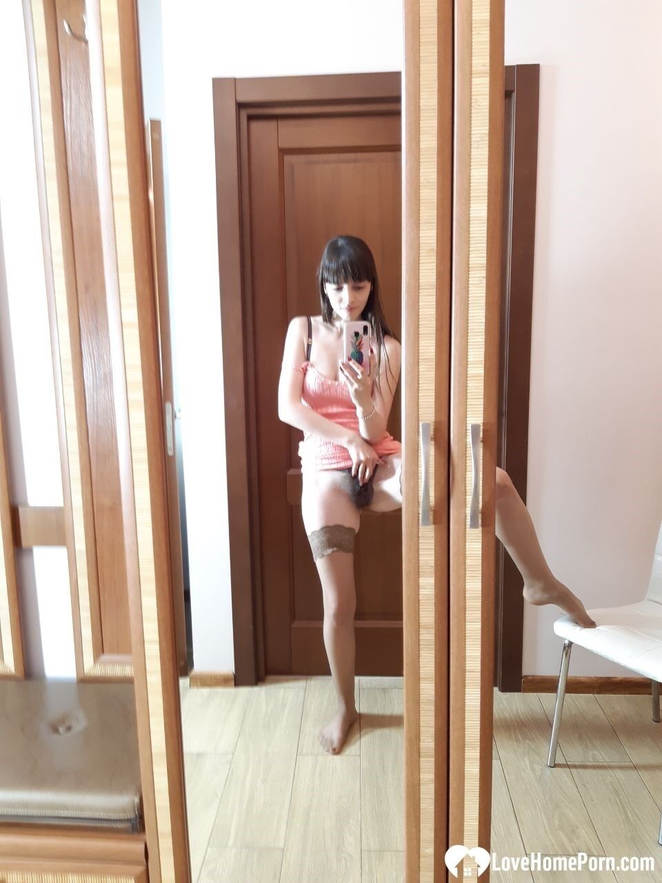 Sexy brunette secretary posing in hot stockings #11