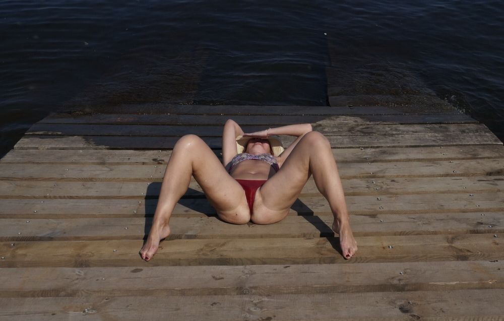 Legs play on a wooden platform