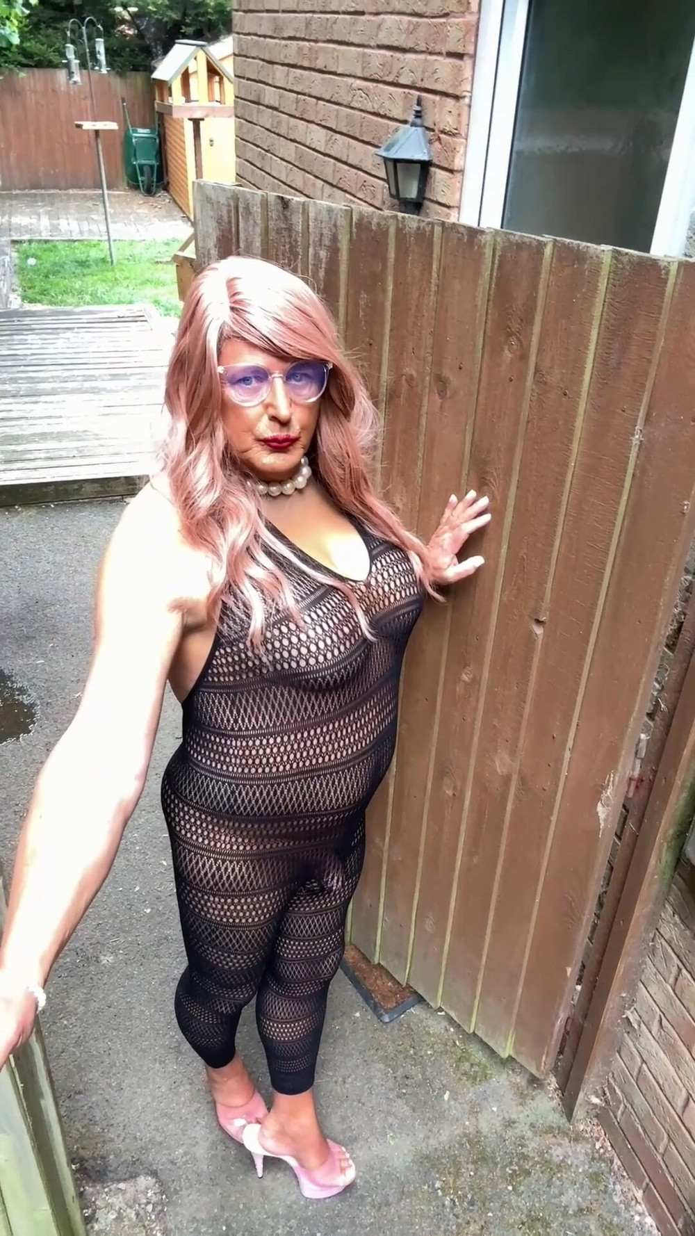 Sexy Crossdresser kellycd2022 in sexy black fishnet catsuit  #11