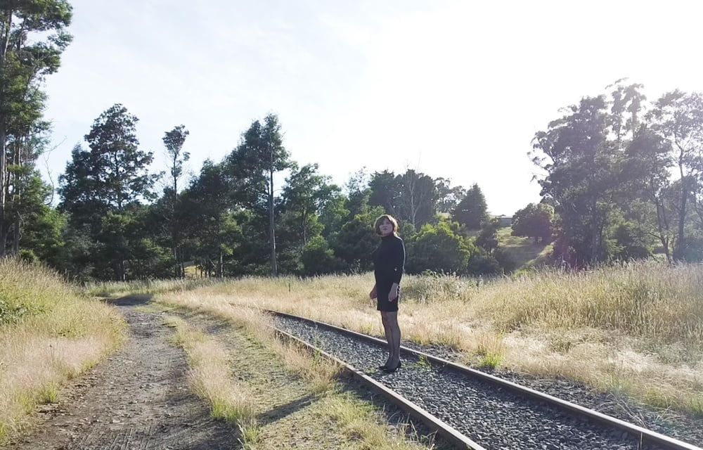 Crossdress Road trip- Rural road -Black Dress #8