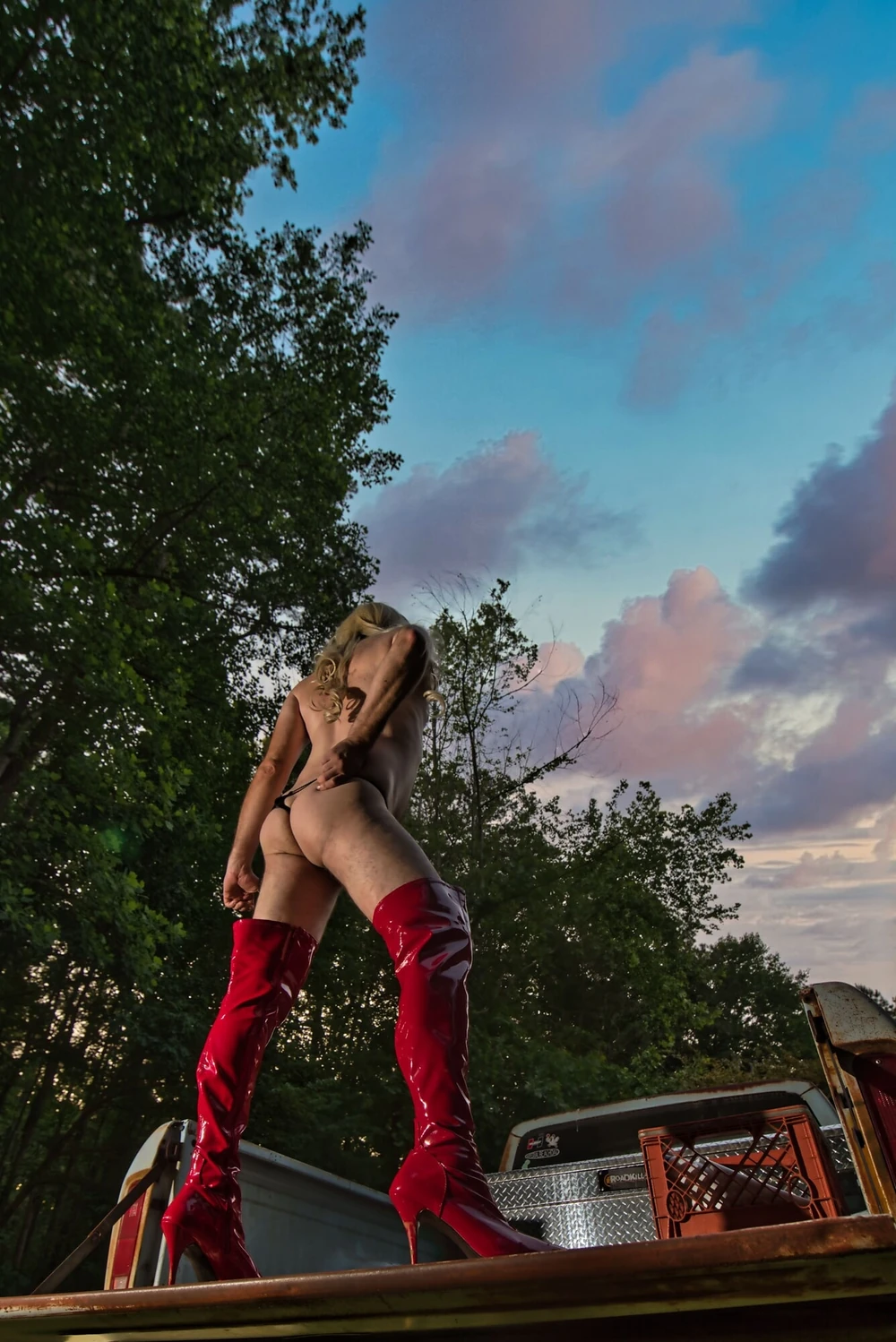 Thigh high boots crossdresser removing thong #5