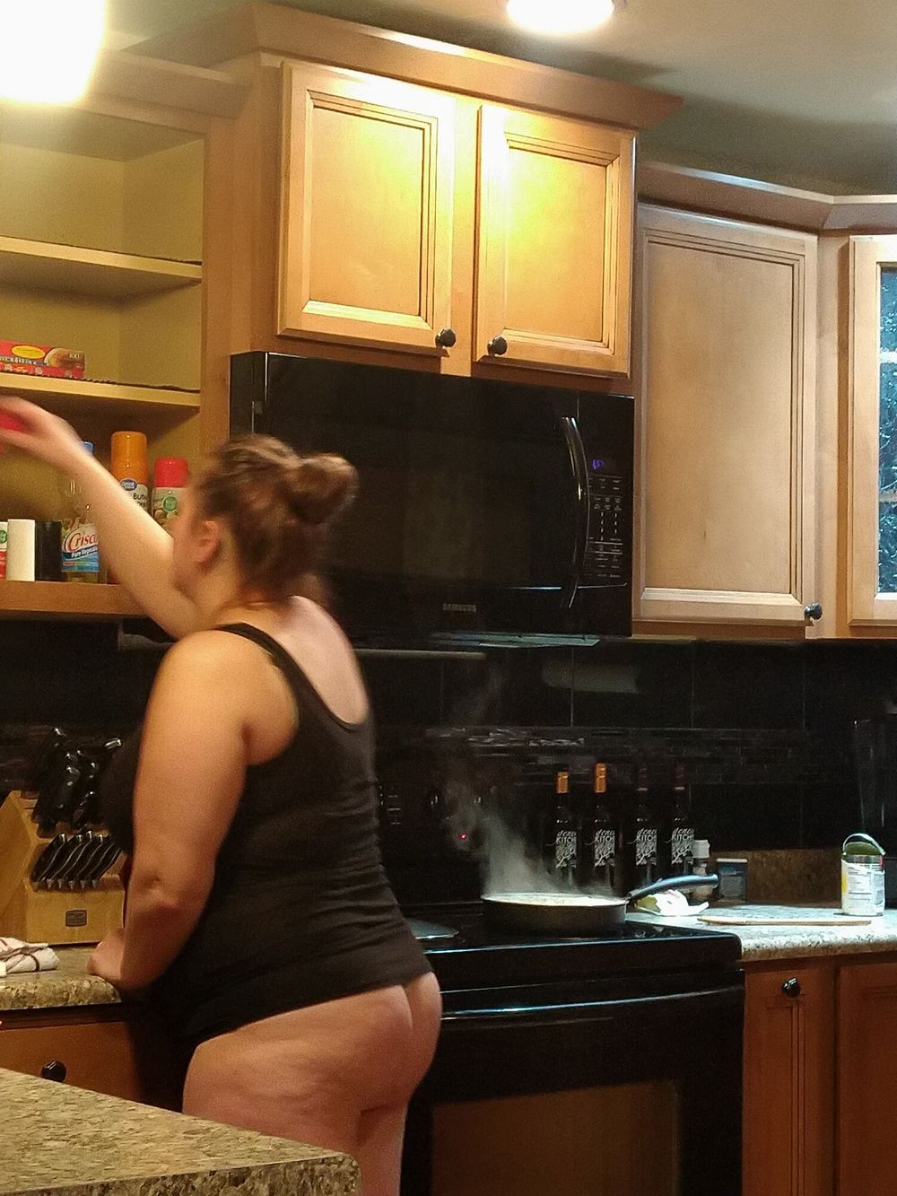 Sexy chubby wife cooking in thong  #13