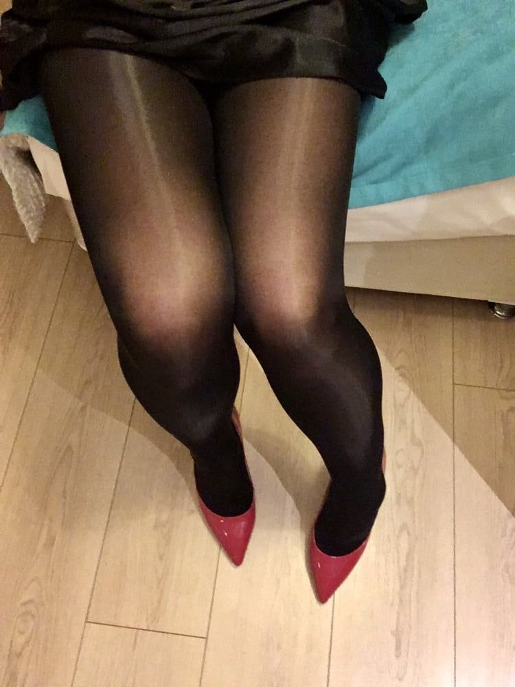 Shiny Black Tights & Red Heels #14