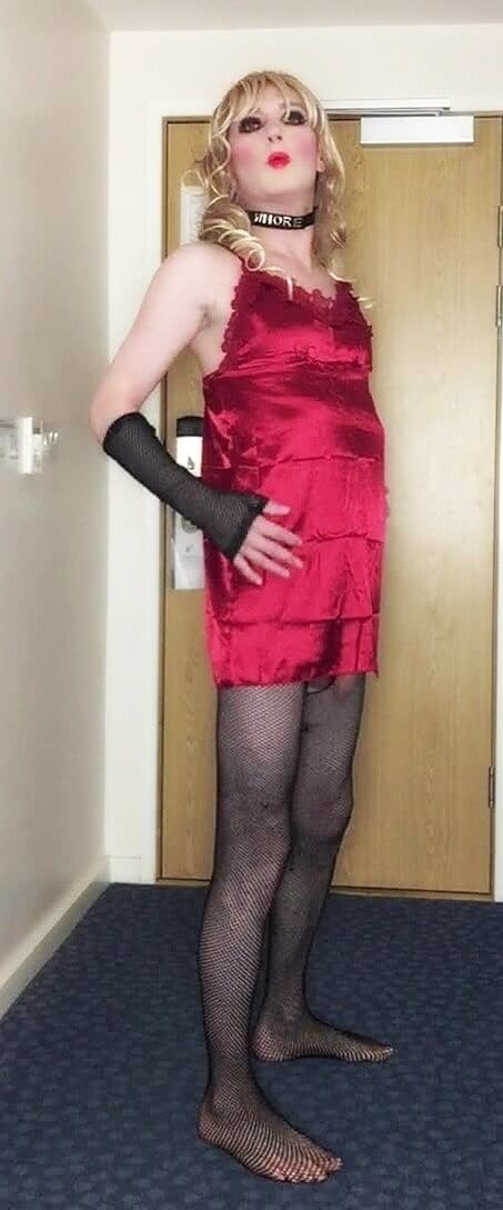 Skanky sissy in red dress #3