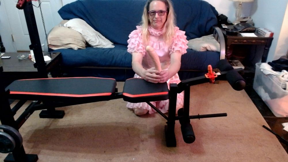 Sissy Slut Ashley Jolene On Her Weight Bench Fucking Machine