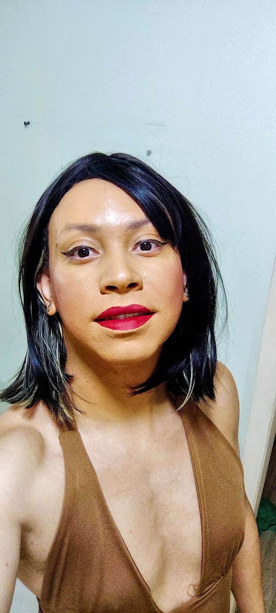 Crossdresser in brown top #21