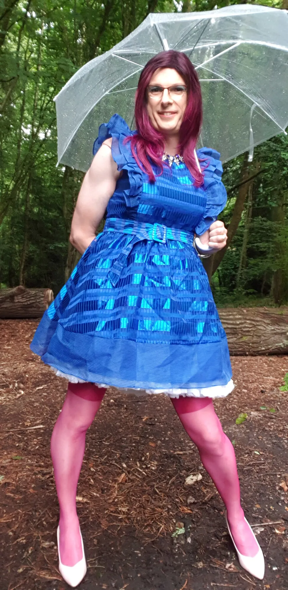 Blue Dress in the rain in July