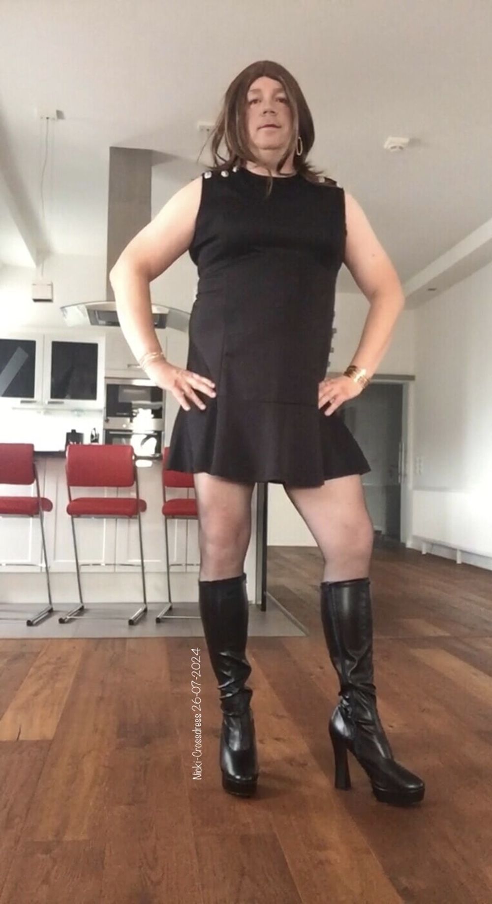 Nicki-Crossdress sexy black Dress, Stockings &amp; Boots #3