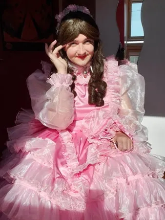 sissy long frilly pink dress         