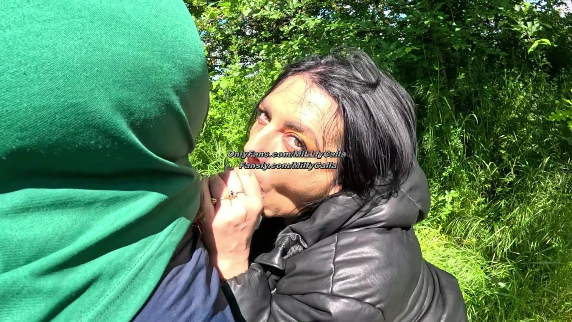 Hot Outdoor Blowjob & Cum Play With a Down-Jacket 