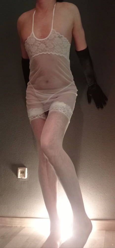 New white sexy lingerie and white stockings #2