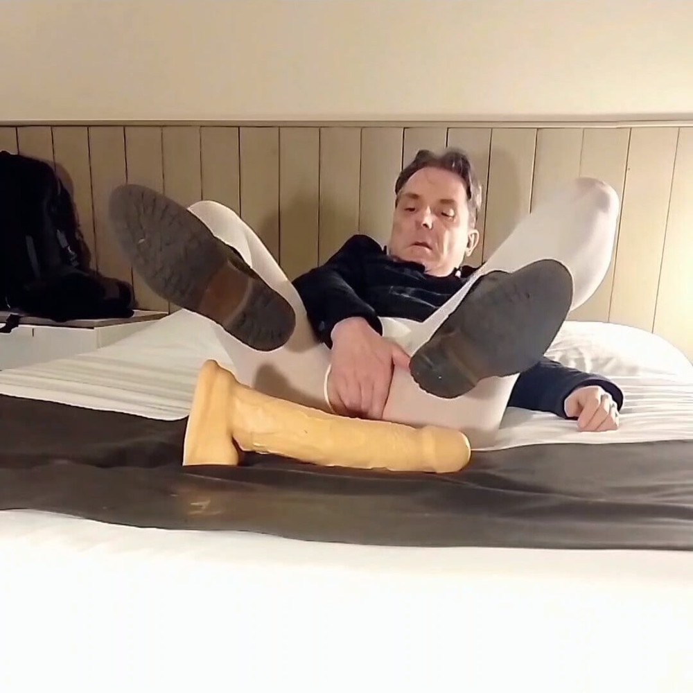 Dildo riding and ass fingering in open white pantyhose #25