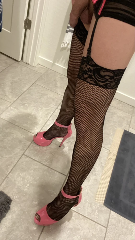 Sissy in pink heels and lingerie  #5