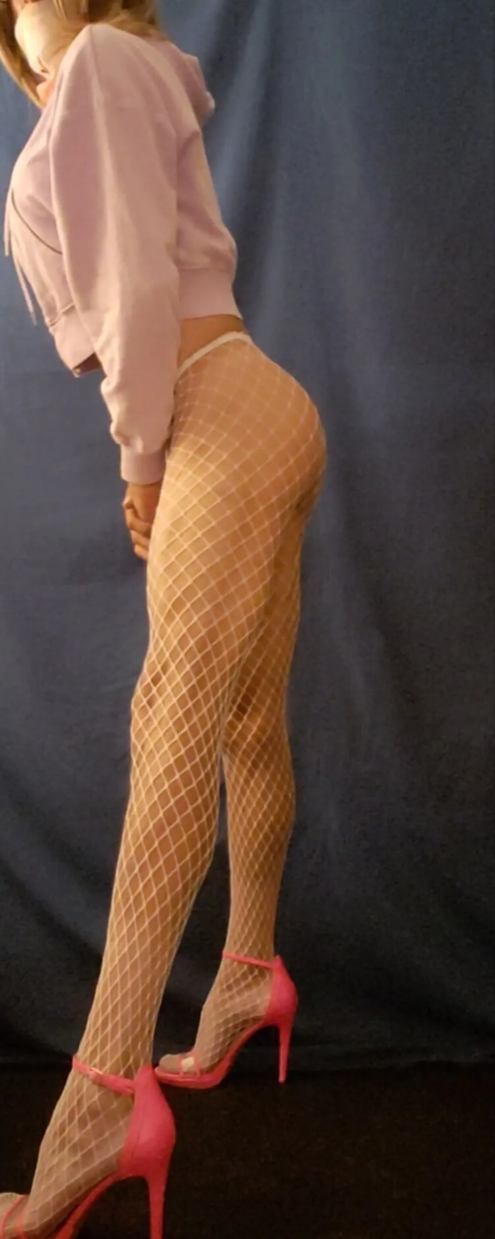 Sexy Sandy in white fishnet stockings #5