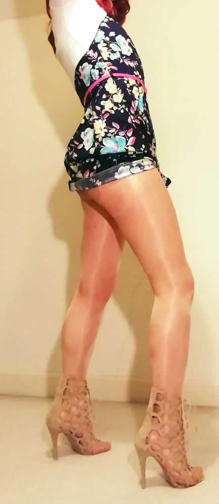 Marie crossdresser in summer dress and shiny pantyhose #9
