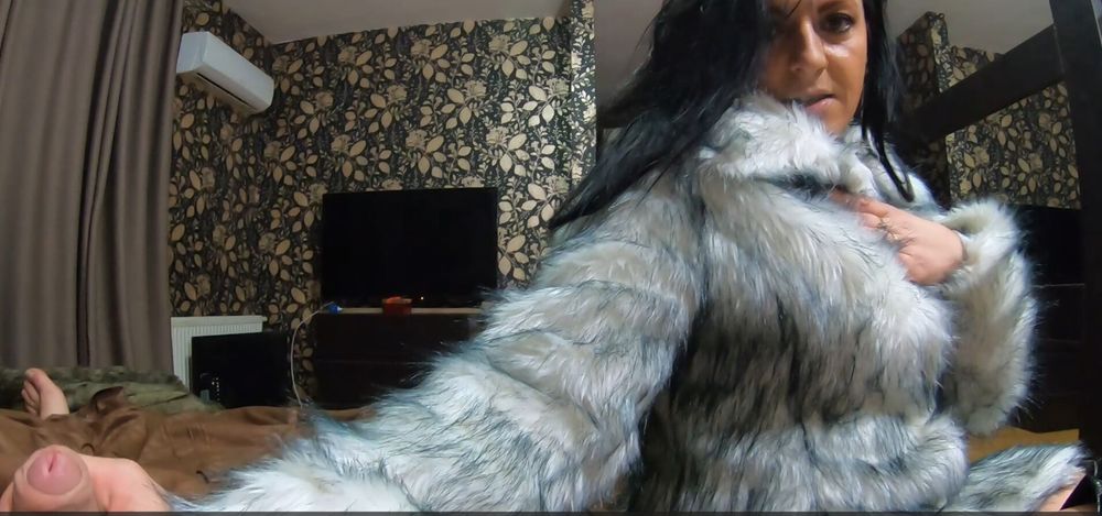 cum play while wearing a hot grey furcoat and long boots 214 #5