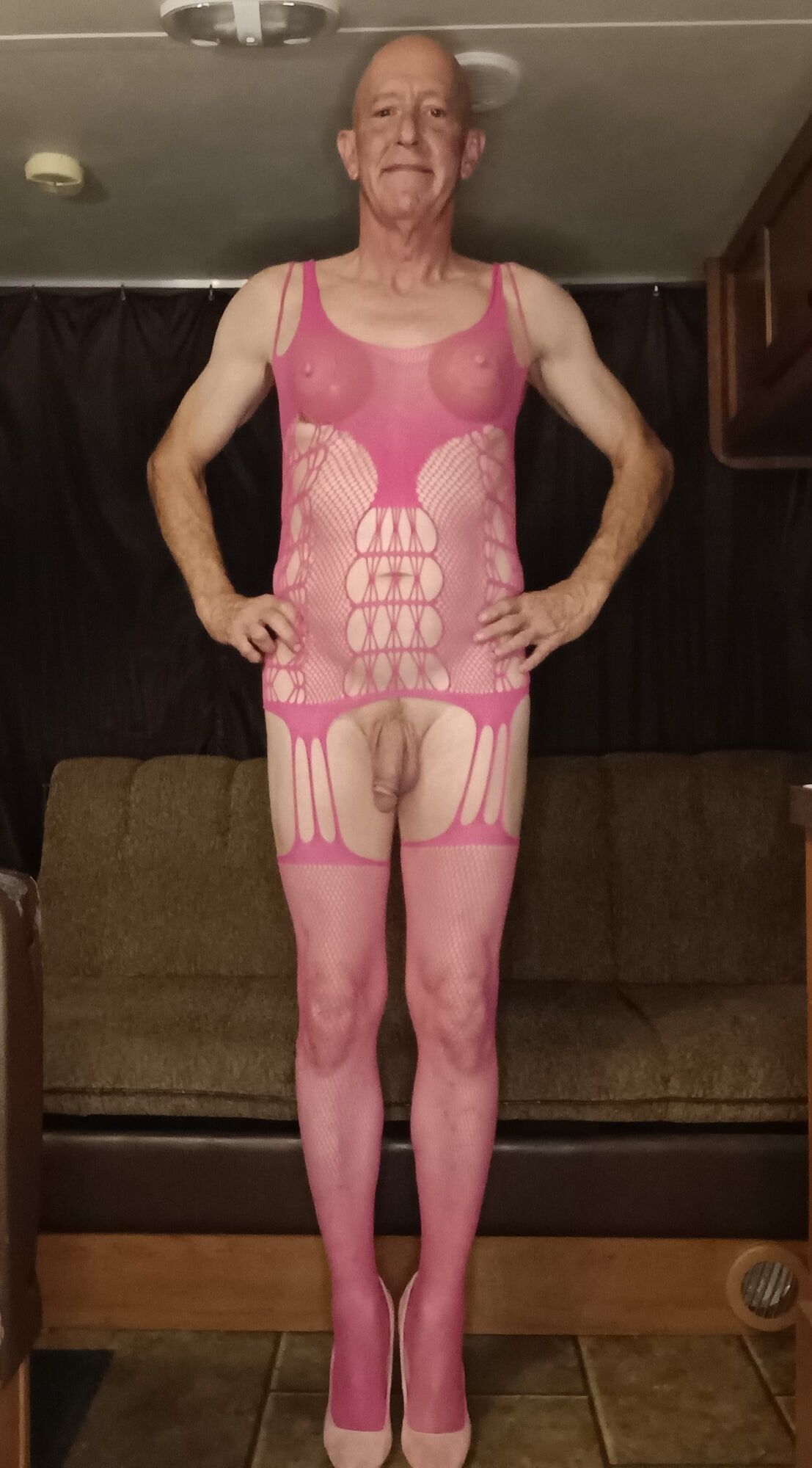 Faggot Andrew Brown Dressed Slutty in Pink Fishnet #6