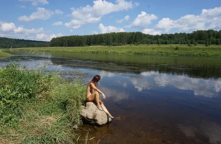 boulder in volga river         