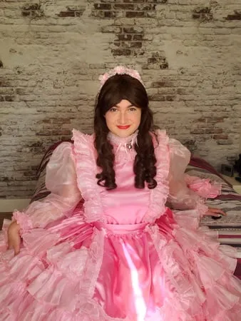 sissy long frilly pink dress         