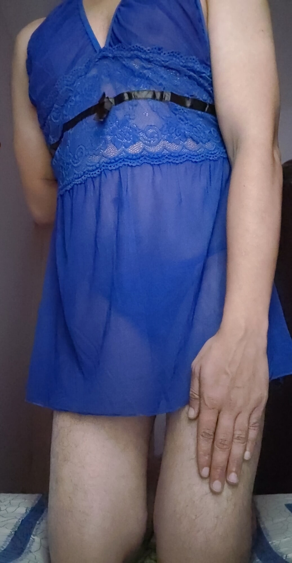 Young cute gay, Slimmy Sree in navy blue baby doll cloth #5