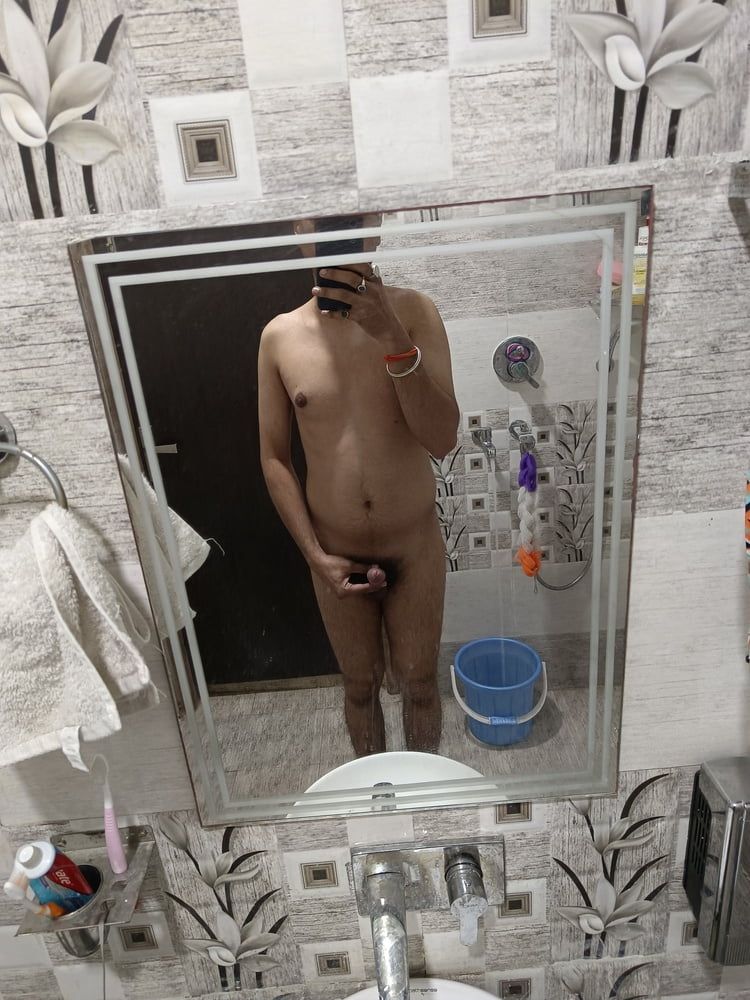 Nude boy having fun in bathroom  #4
