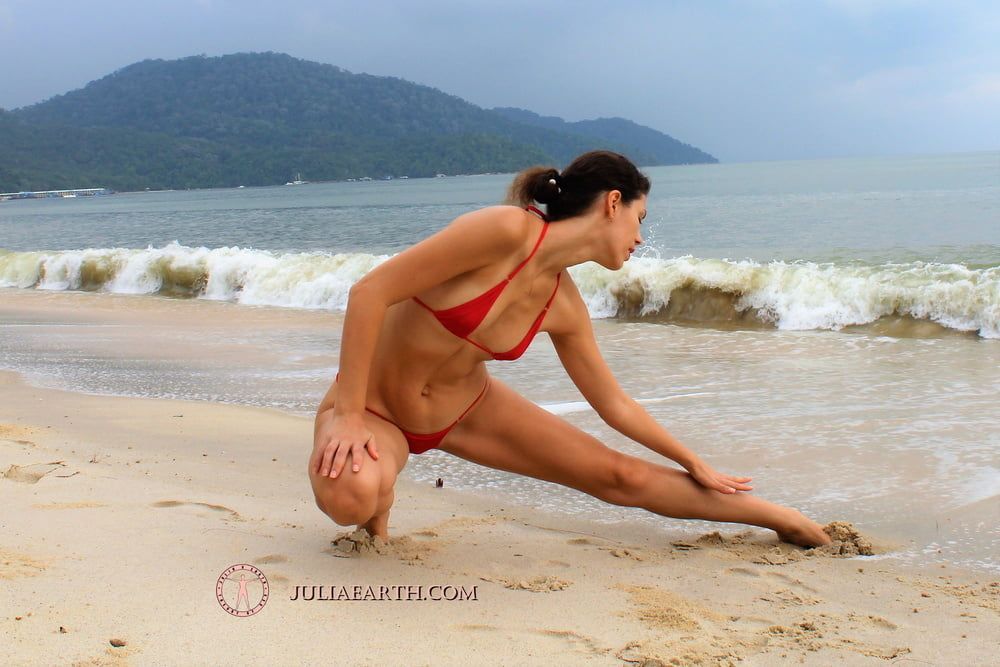 Julia V Earth in red bikini at the beach #9