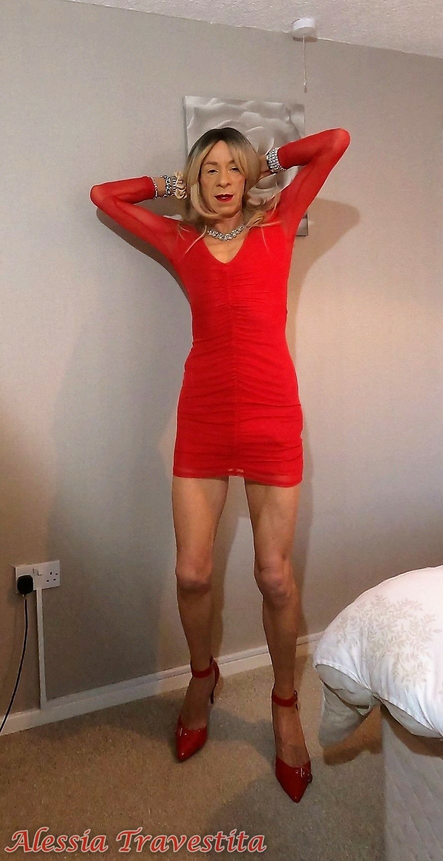64 Alessia Travestita in Sheer Red Dress #45