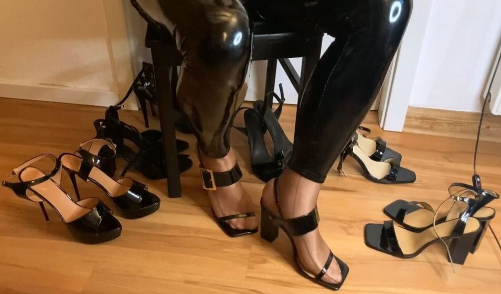 Eight Pairs of Black Heel Sandals #24