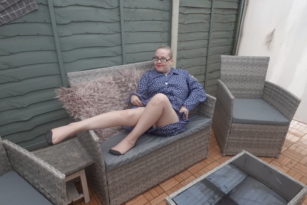 posing in vintage nylon stockings on bench #4