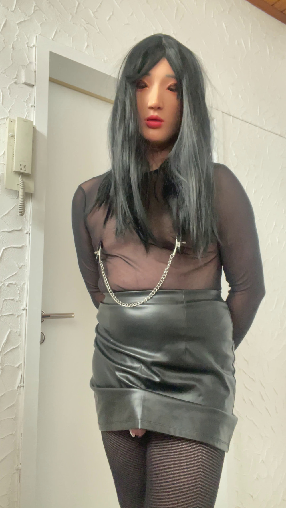 sissy gimp slave doll in leather and chastity #10