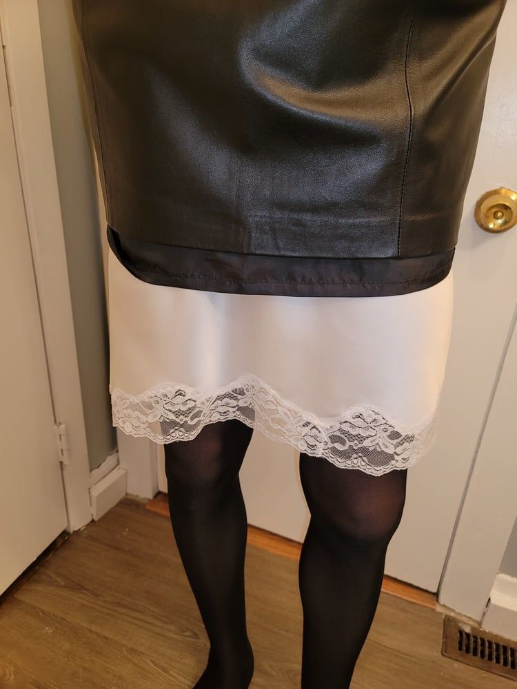 Leather Pencil Skirt with White Half Slip #31