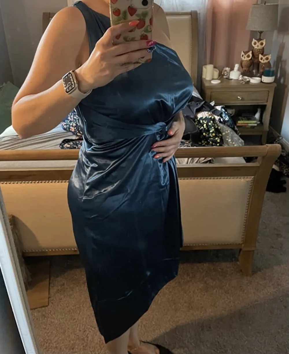 Blue satin dress  #4