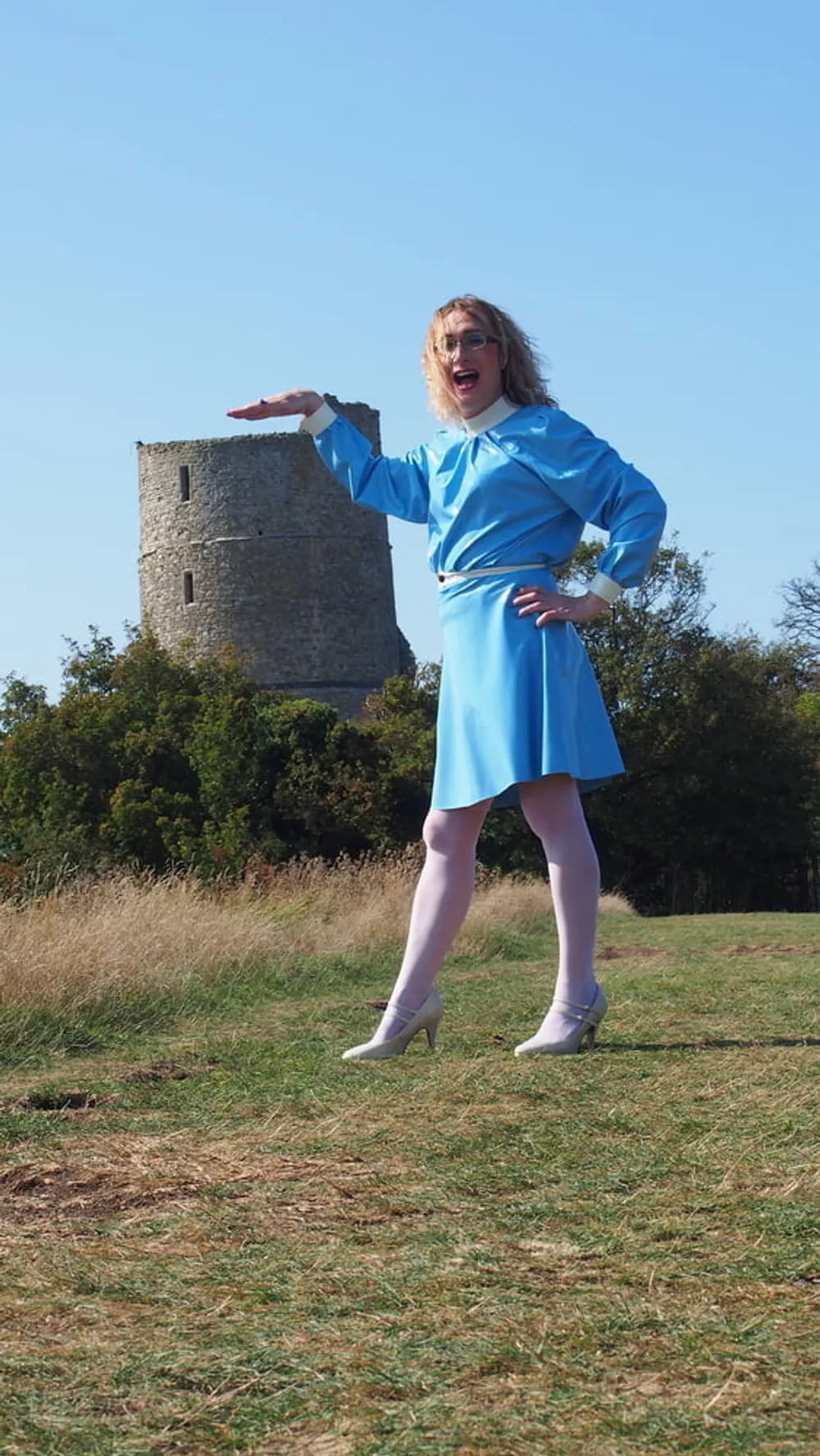 Outdoors in a Blue Latex Dress from Latex and Lovers .co.uk #2