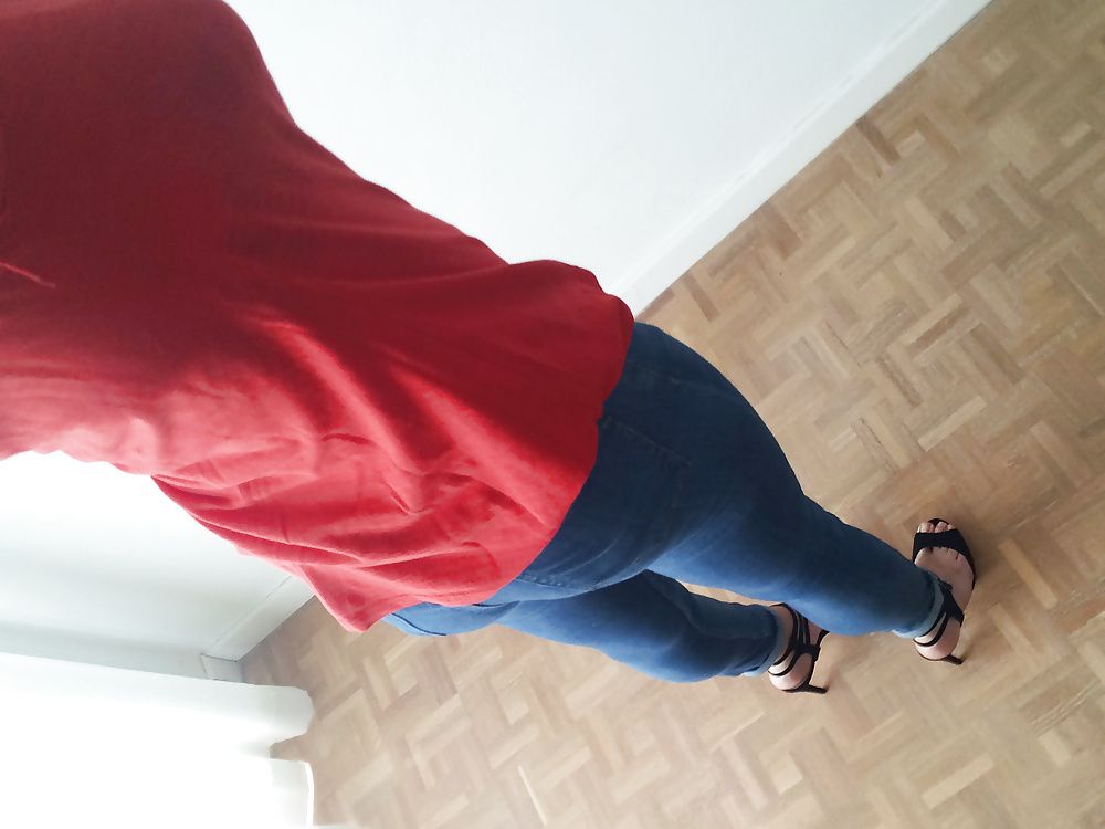 Jeans & red top, whale tail :) #7