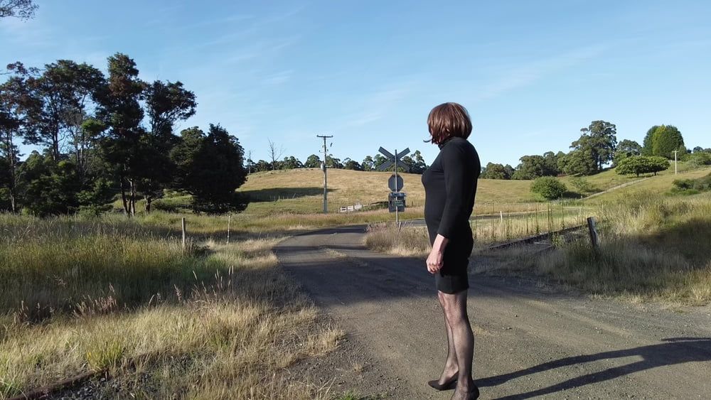 Crossdress Road trip- Rural road -Black Dress #5