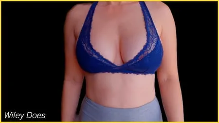 wife stuns in lacey blue bra         