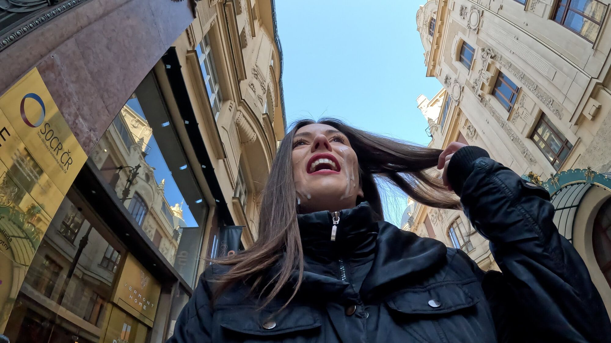 Aleya Sun Cum walk and Wetting in the center of Prague #11