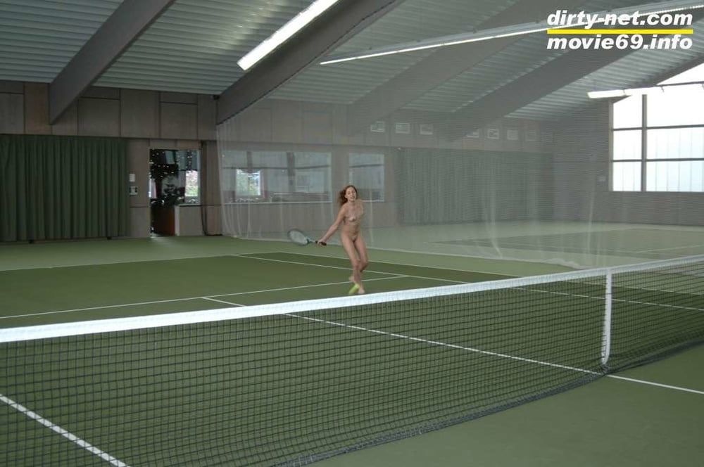 Nathalie plays naked tennis in a tennis hall #11