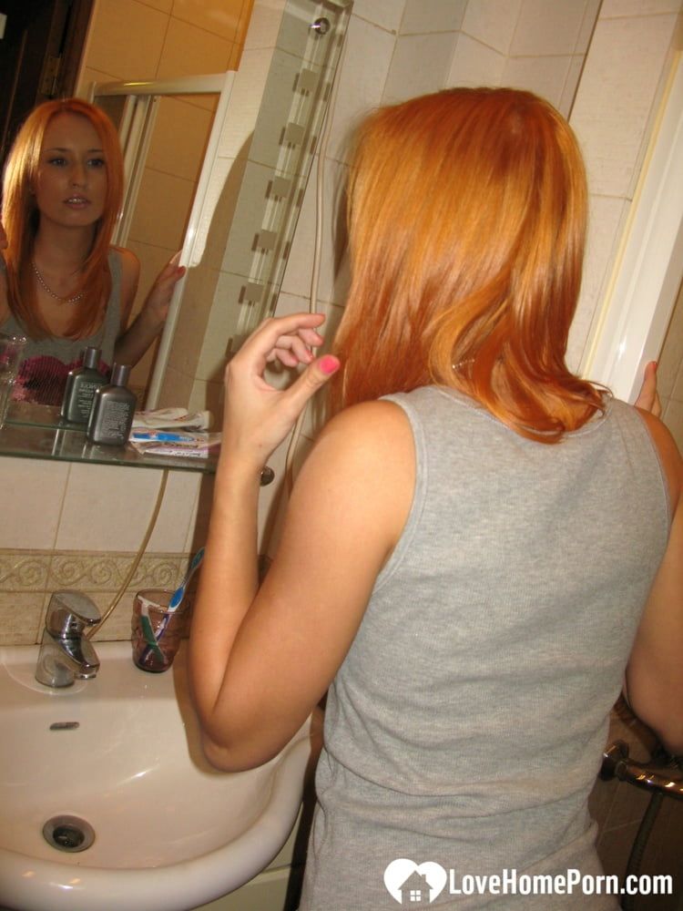 Redhead taking some hot selfies before showering #16